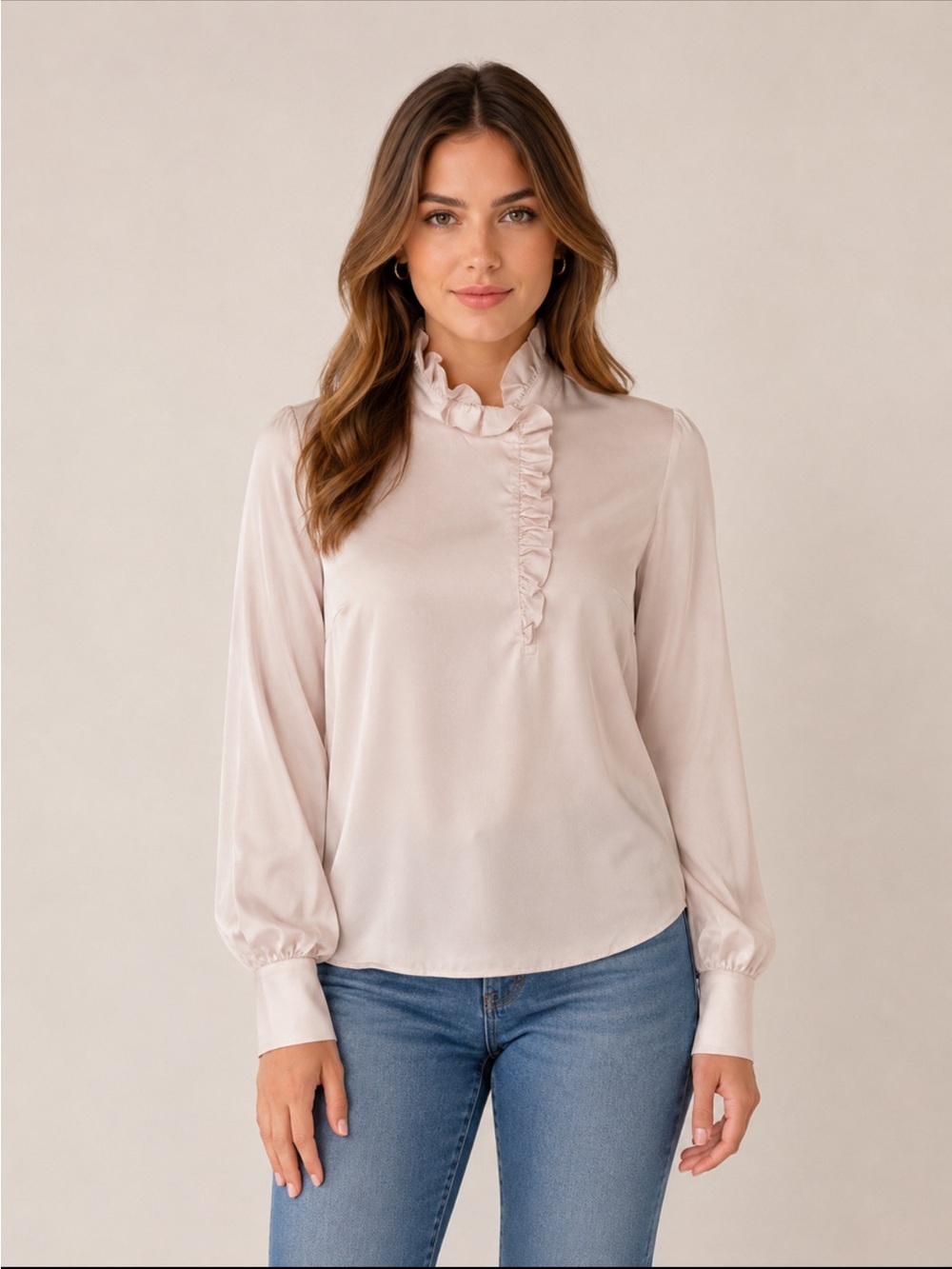 H&M Pale Pink Ruffled High-Neck Blouse